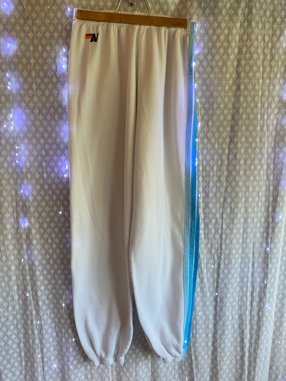 Aviator Nation White Sz. ‘M’ Sweatpants with 3 Blue Stripes
